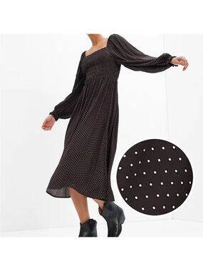 GAP SMOCKED MIDI DRESS LENZING ECOVERO WITH BALLOON SLEEVES WOMENS SZ XS